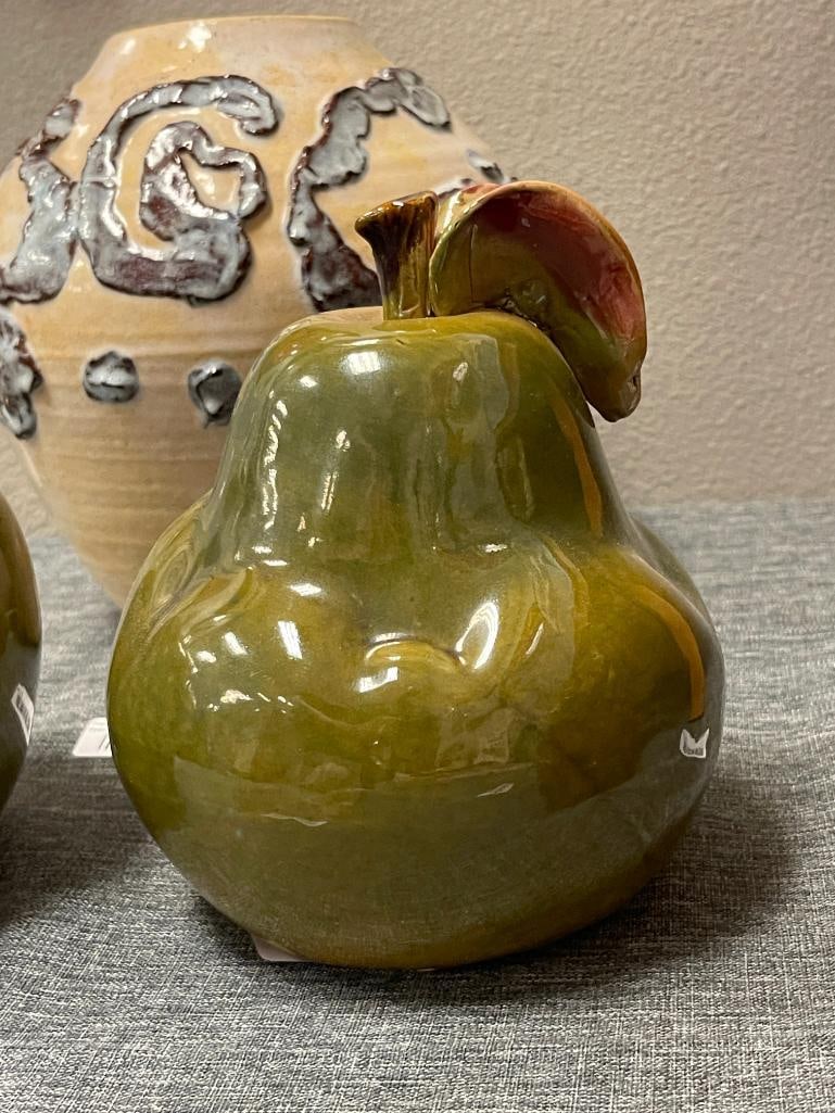 LARGE CERAMIC DECORATIVE PEAR AND APPLE DECORATIONS IN GREEN GLAZE - 4