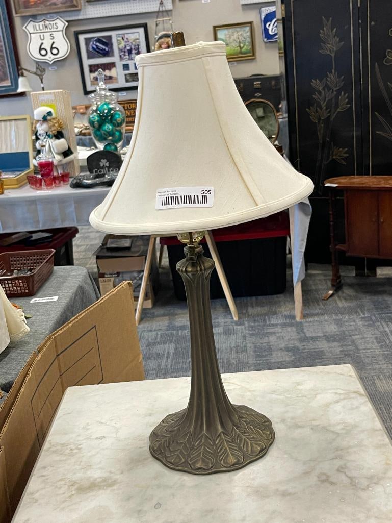 BRONZE FINISH METAL LEAF DESIGN TABLE LAMP WITH FABRIC SHADE - 2