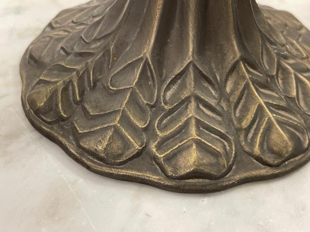BRONZE FINISH METAL LEAF DESIGN TABLE LAMP WITH FABRIC SHADE - 4