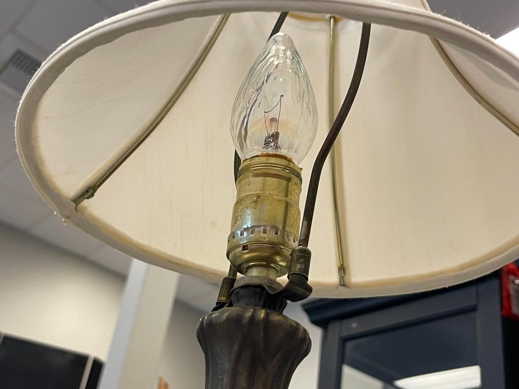 BRONZE FINISH METAL LEAF DESIGN TABLE LAMP WITH FABRIC SHADE - 5