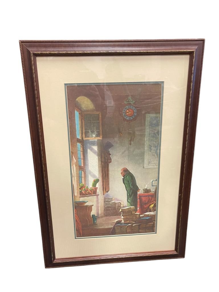 CARL SPITZWEG GERMAN ARTIST PRINT TITLED THE CACTUS FRIEND: CARL SPITZWEG (1808-1885) WAS GERMAN ROMANTIC PAINTER, CONSIDERED TO BE ONE OF THE MOST IMPORTANT ARTIST OF THE BIEDERMEIER ERA, ART DEPICTS ELDER MAN LOOKING AT A CACTUS, PLATE SIGNED LOWER