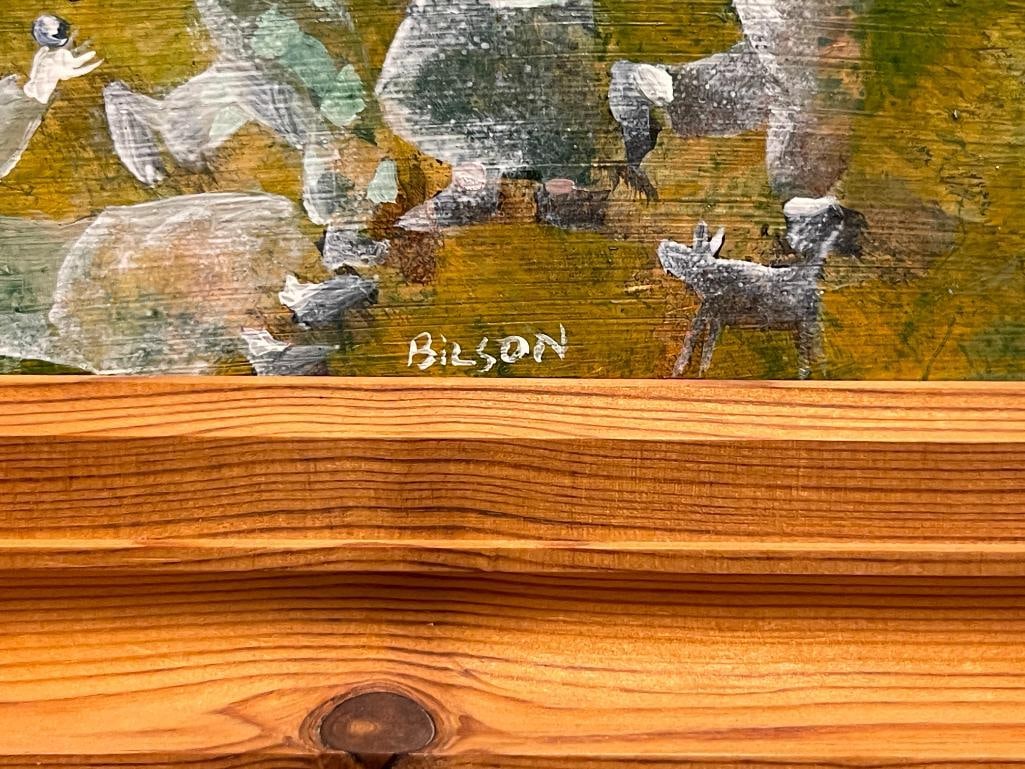 HAROLD BILSON ICELANDIC ARTIST ORIGINAL OIL ON MASONITE BOARD WHIMSICAL PAINITNG - 4