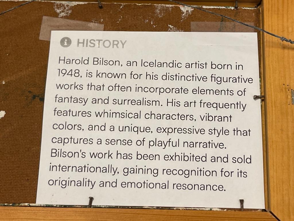 HAROLD BILSON ICELANDIC ARTIST ORIGINAL OIL ON MASONITE BOARD WHIMSICAL PAINITNG - 5