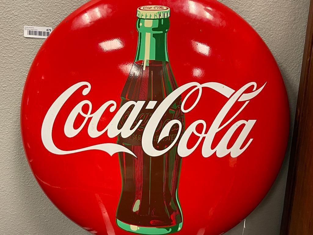 1940'S - 1960'S COCA-COLA PORCELAIN ENAMELED ADVERTISING BUTTON SIGN - 2
