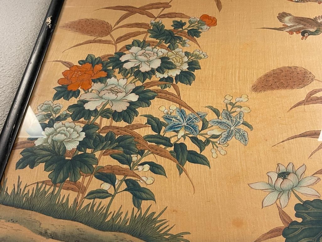 JAPANESE EDO PERIOD INK AND WATERCOLOR ON BOARD DUCKS AND FLOWERS - 3