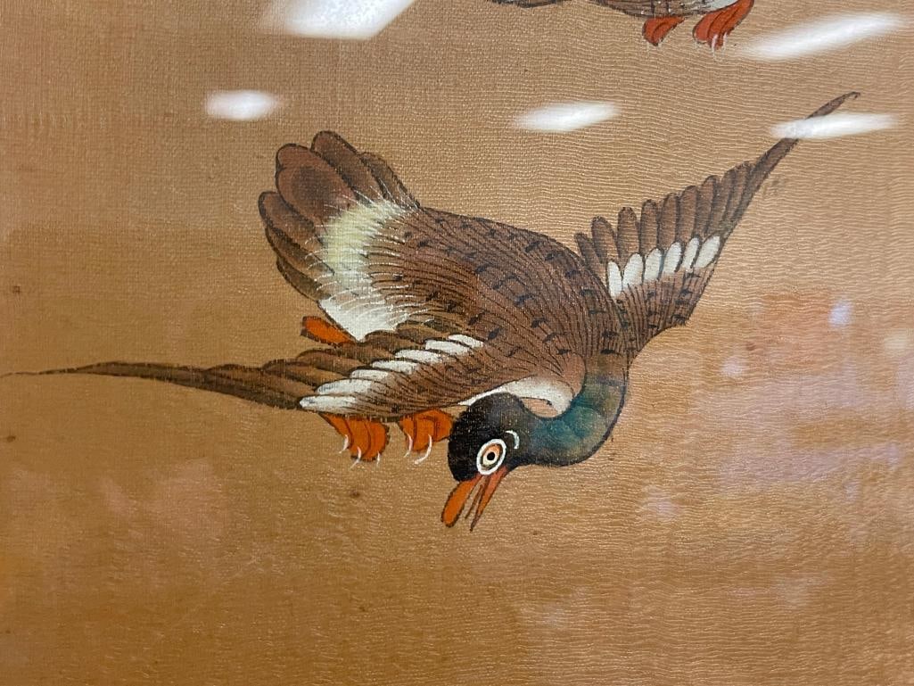 JAPANESE EDO PERIOD INK AND WATERCOLOR ON BOARD DUCKS AND FLOWERS - 4