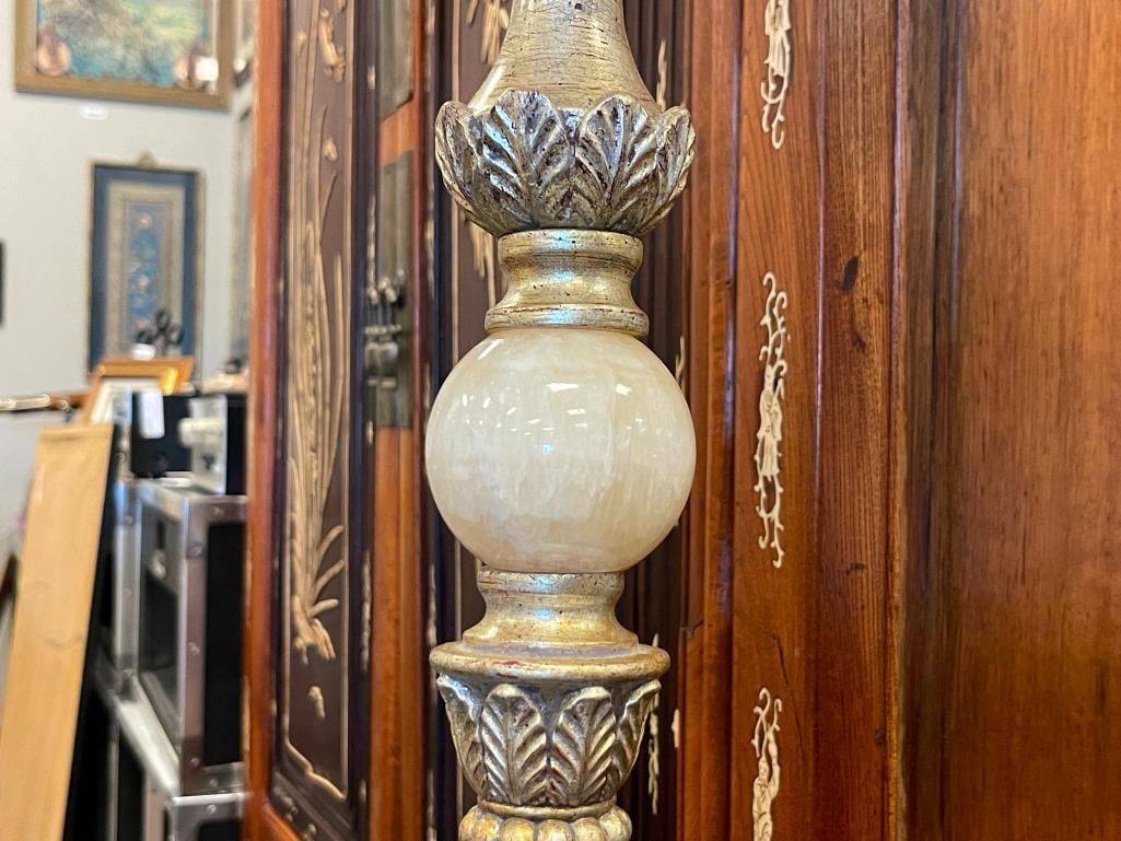 LOUIS PHILIPPE STYLE FLOOR LAMP WITH STONE SPHERE AND TEXTILE SHADE - 4