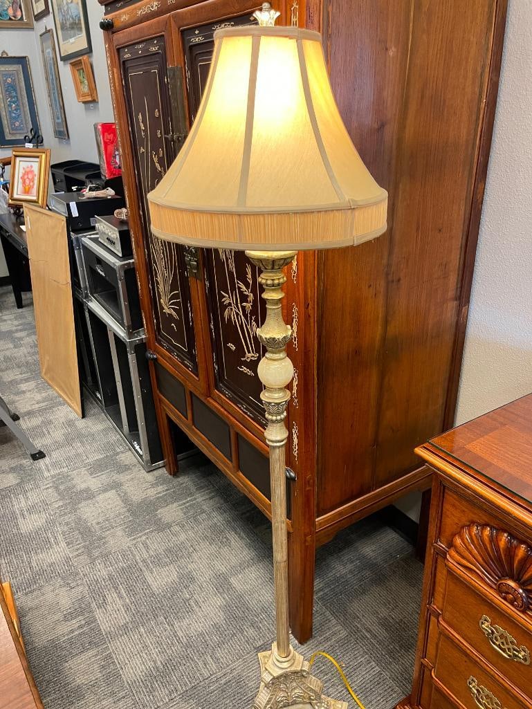 LOUIS PHILIPPE STYLE FLOOR LAMP WITH STONE SPHERE AND TEXTILE SHADE - 5