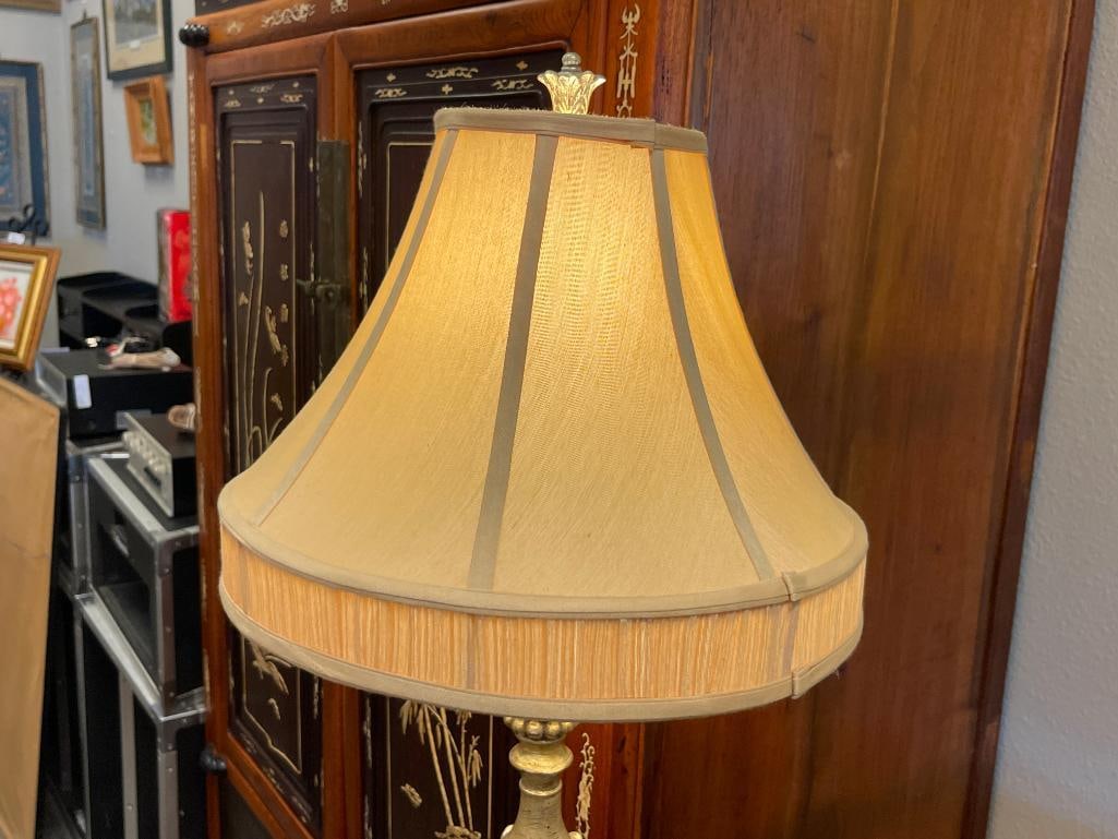 LOUIS PHILIPPE STYLE FLOOR LAMP WITH STONE SPHERE AND TEXTILE SHADE - 6