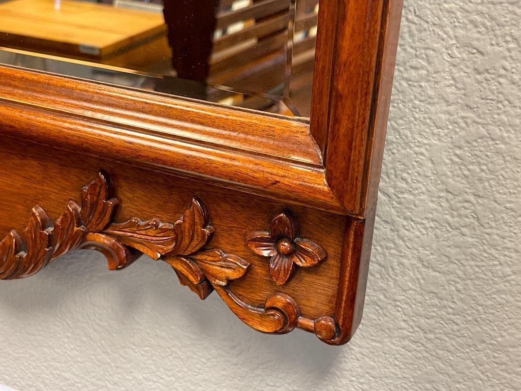 VINTAGE STONELIGH SHELL CARVED MAHOGANY CHEST OF DRAWERS WITH GLASS TOP AND MATCHNG MIRROR - 12