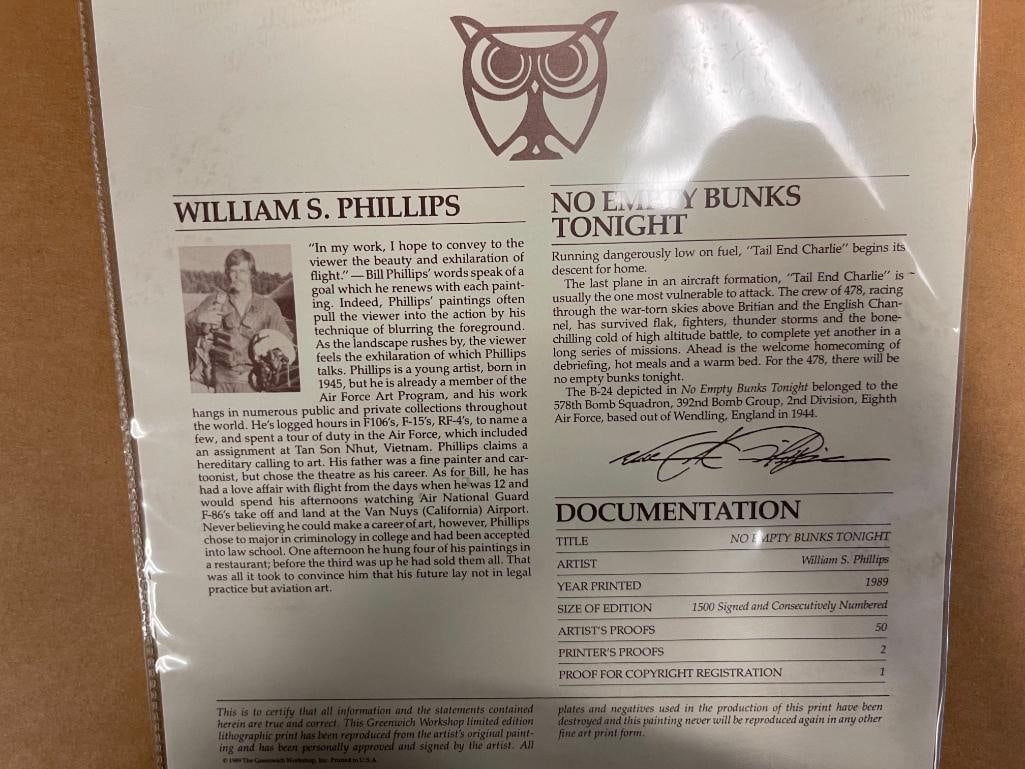 WILLIAM S. PHILLIPS AVIATION ARTIST LIMITED EDITION PRINT TITLED NO EMPTY BUNKS TONIGHT NO. 534/1... - 7