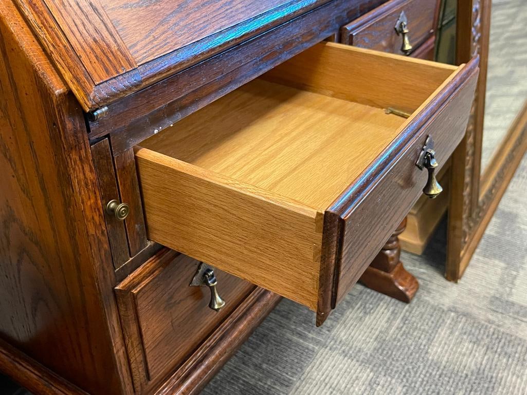 ETHAN ALLEN ARTS AND CRAFTS STYLED DROP FRONT SECRETARY'S DESK WITH BOOKCASE TOP - 11