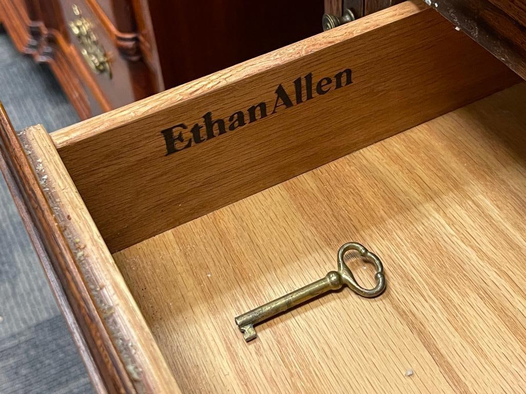 ETHAN ALLEN ARTS AND CRAFTS STYLED DROP FRONT SECRETARY'S DESK WITH BOOKCASE TOP - 12