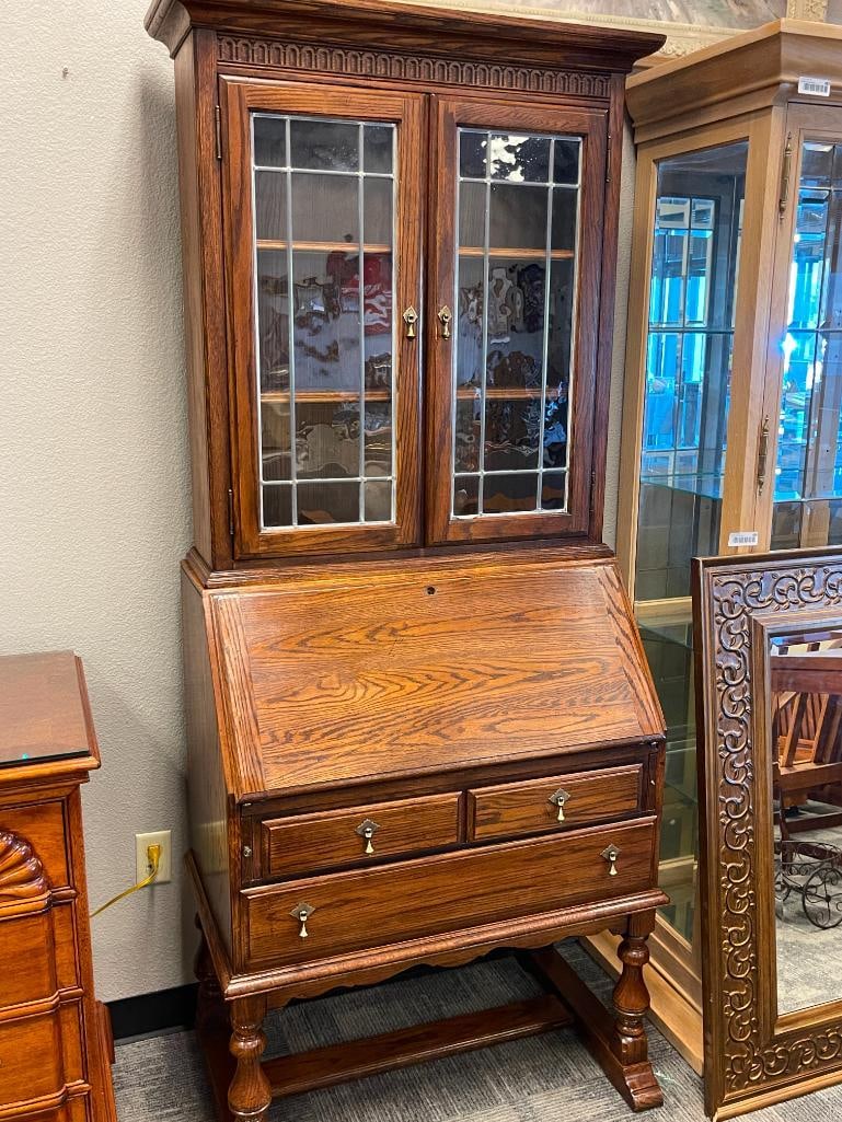 ETHAN ALLEN ARTS AND CRAFTS STYLED DROP FRONT SECRETARY'S DESK WITH BOOKCASE TOP - 2