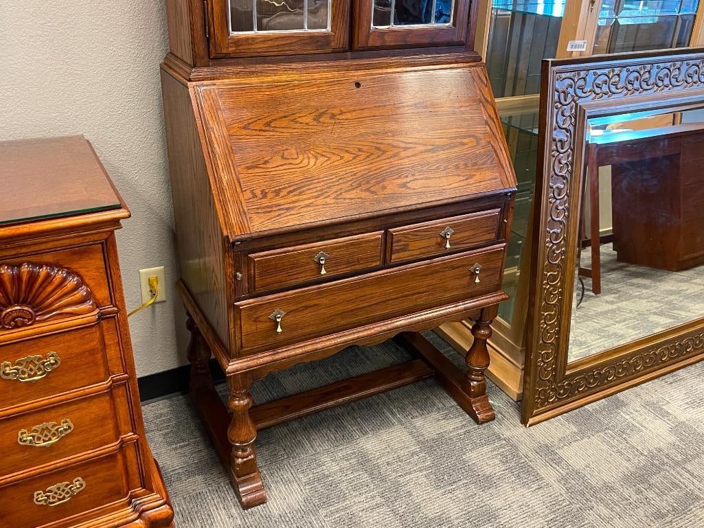 ETHAN ALLEN ARTS AND CRAFTS STYLED DROP FRONT SECRETARY'S DESK WITH BOOKCASE TOP - 3