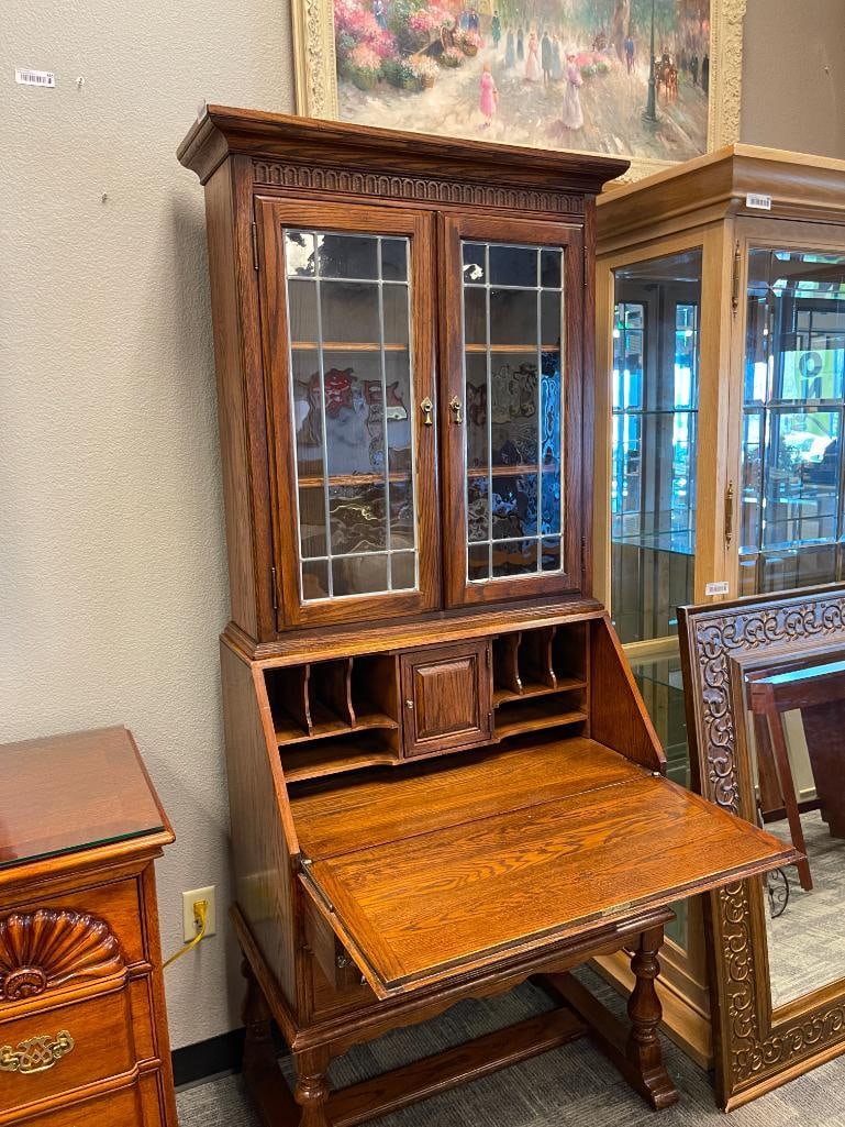 ETHAN ALLEN ARTS AND CRAFTS STYLED DROP FRONT SECRETARY'S DESK WITH BOOKCASE TOP - 4