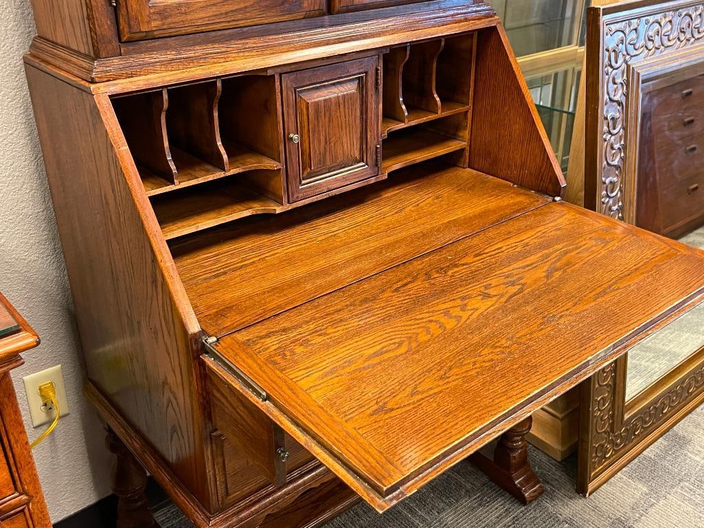 ETHAN ALLEN ARTS AND CRAFTS STYLED DROP FRONT SECRETARY'S DESK WITH BOOKCASE TOP - 5