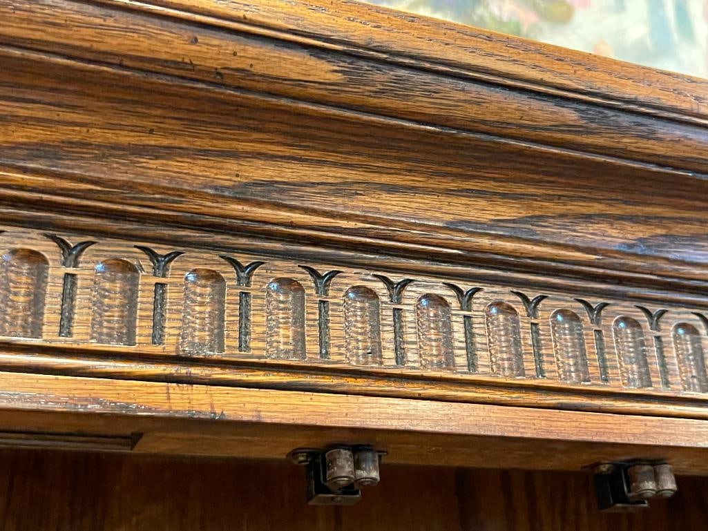 ETHAN ALLEN ARTS AND CRAFTS STYLED DROP FRONT SECRETARY'S DESK WITH BOOKCASE TOP - 9