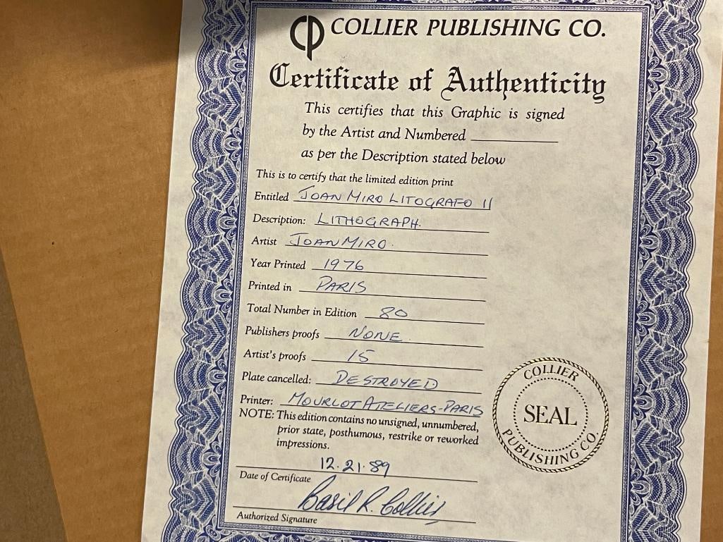 JOAN MIRO SPANISH ARTIST FROM BARCELONA HORS DE COMMERCE PRINT TITLED THE SURREAL BIRD - 10