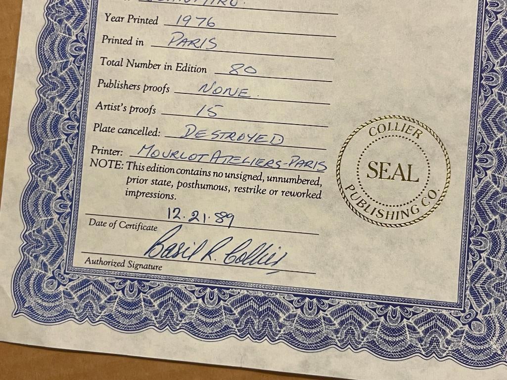 JOAN MIRO SPANISH ARTIST FROM BARCELONA HORS DE COMMERCE PRINT TITLED THE SURREAL BIRD - 11