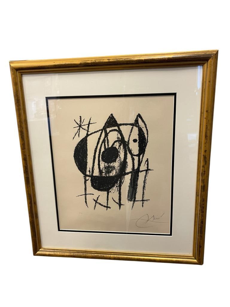JOAN MIRO SPANISH ARTIST FROM BARCELONA HORS DE COMMERCE PRINT TITLED THE SURREAL BIRD: INCLUDES CERTIFICATE OF AUTHENTICITY BY COLLIER PUBLISHING CO., FRAMED 22 1/2" X 25" FRAME 