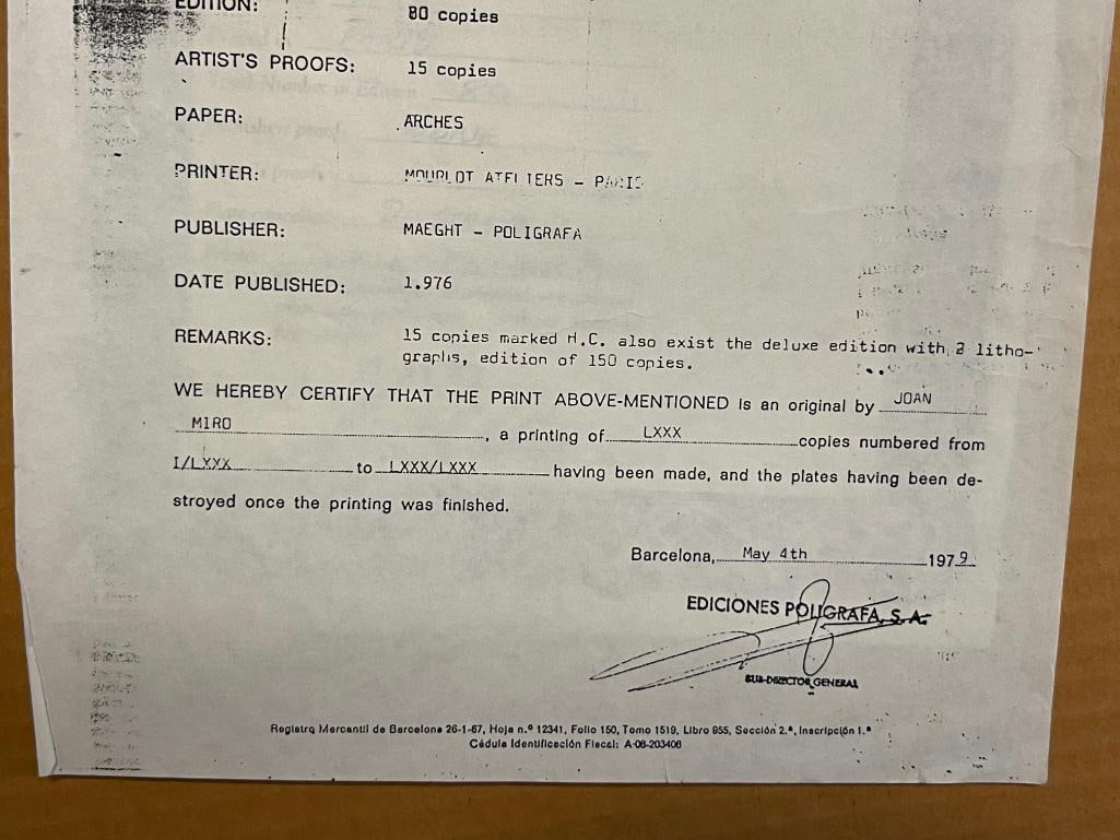 JOAN MIRO SPANISH ARTIST FROM BARCELONA HORS DE COMMERCE PRINT TITLED THE SURREAL BIRD - 9