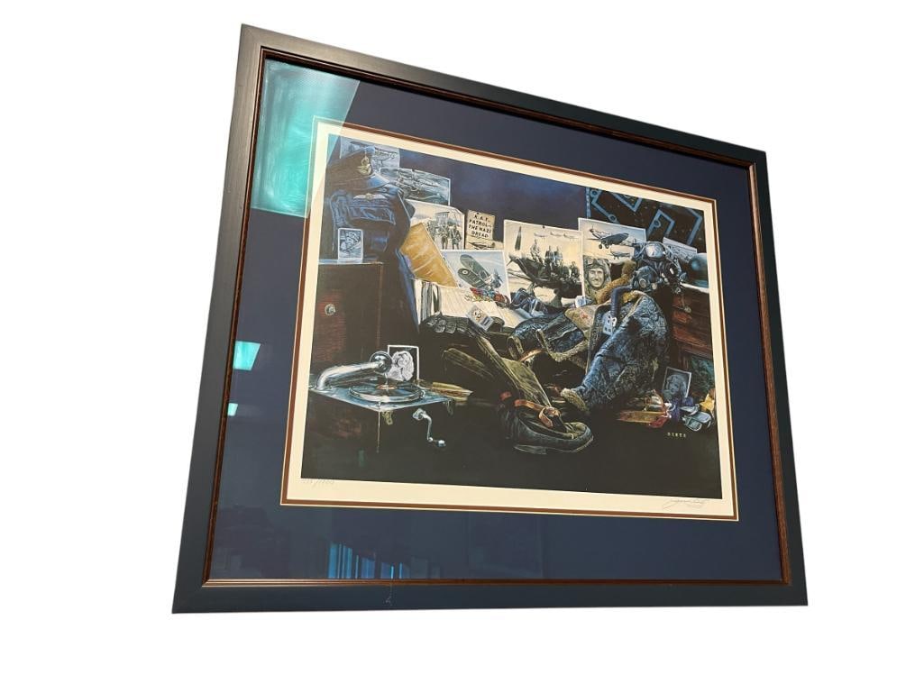 JAMES DIETZ AMERICAN ARTIST AVIATION PRINT TITLED THE FEW NO. 735/1000: JAMES DIETZ IS A CONTEMPORARY ARTIST KNOWN FOR HIS HISTORY PAINTINGS, WWI HISTORICAL AVIATION HALL OF FAME INDUCTEE, FRAMED 31 1/2" X 26 1/2" FRAME 