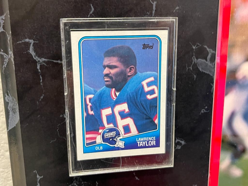 LAWRENCE TAYLOR PHOTOGRAPH PLAQUE WITH 1988 TOPPS CARD AND ENGRAVED PLATE - 4
