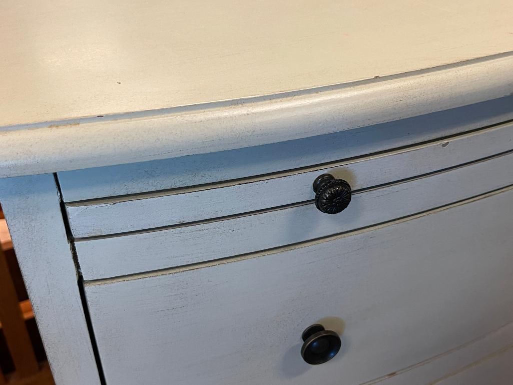 COAST TO COAST ANTIQUE WHITE FINISH BOW FRONT NIGHTSTAND WITH WRITING TRAY - 3