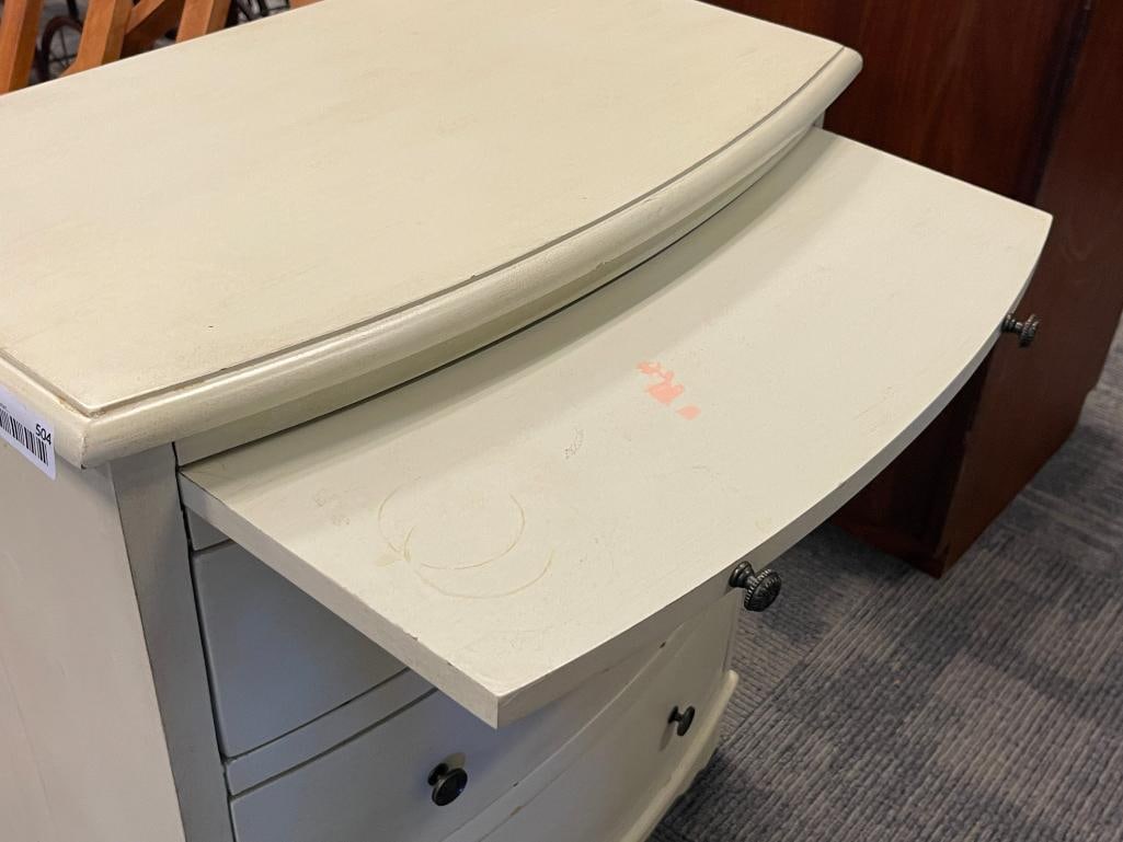 COAST TO COAST ANTIQUE WHITE FINISH BOW FRONT NIGHTSTAND WITH WRITING TRAY - 4