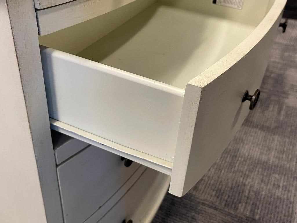 COAST TO COAST ANTIQUE WHITE FINISH BOW FRONT NIGHTSTAND WITH WRITING TRAY - 5