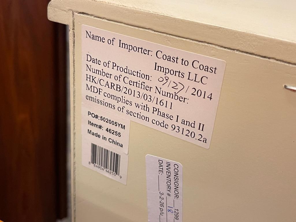 COAST TO COAST ANTIQUE WHITE FINISH BOW FRONT NIGHTSTAND WITH WRITING TRAY - 6