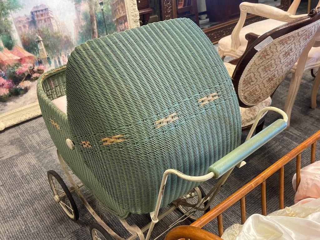 CIRCA 1917 LLOYD LOOM PRODUCTS WIKER AND METAL BABY CARRIAGE - 10