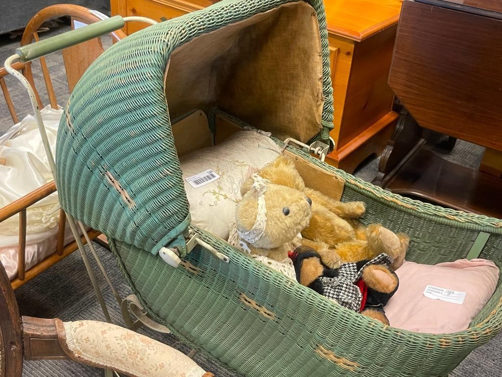 CIRCA 1917 LLOYD LOOM PRODUCTS WIKER AND METAL BABY CARRIAGE - 12