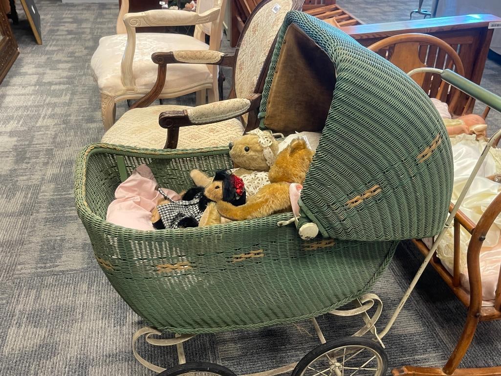 CIRCA 1917 LLOYD LOOM PRODUCTS WIKER AND METAL BABY CARRIAGE - 2