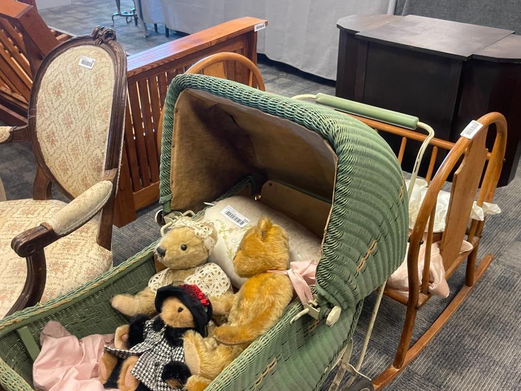 CIRCA 1917 LLOYD LOOM PRODUCTS WIKER AND METAL BABY CARRIAGE - 3