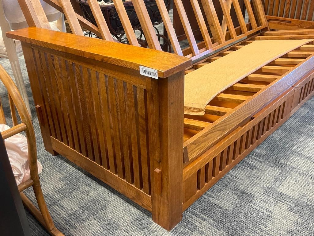 MISSION STYLE OAK FUTON FRAME WITH TWO MATCHING STORAGE DRAWERS - 2
