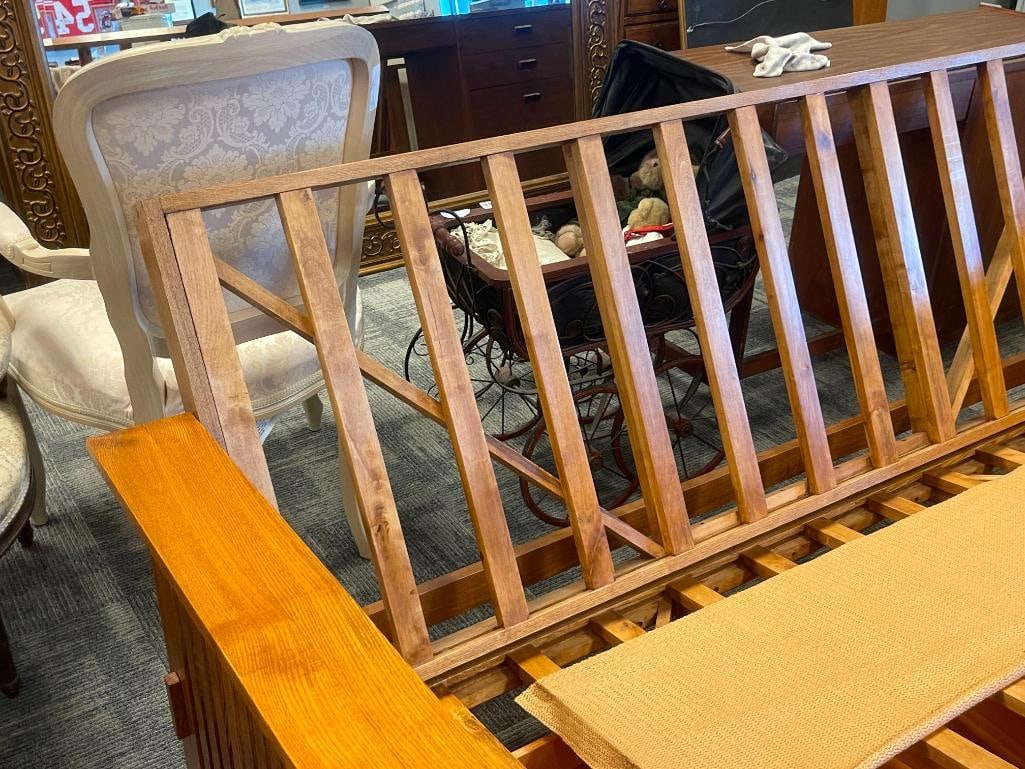MISSION STYLE OAK FUTON FRAME WITH TWO MATCHING STORAGE DRAWERS - 3