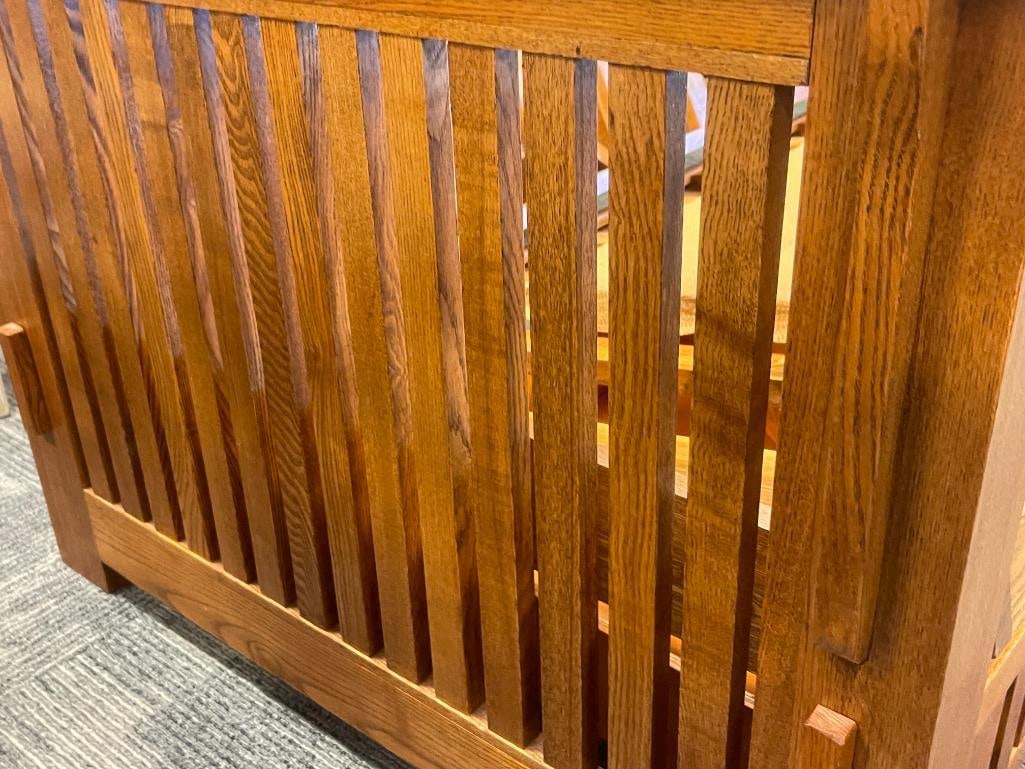 MISSION STYLE OAK FUTON FRAME WITH TWO MATCHING STORAGE DRAWERS - 4