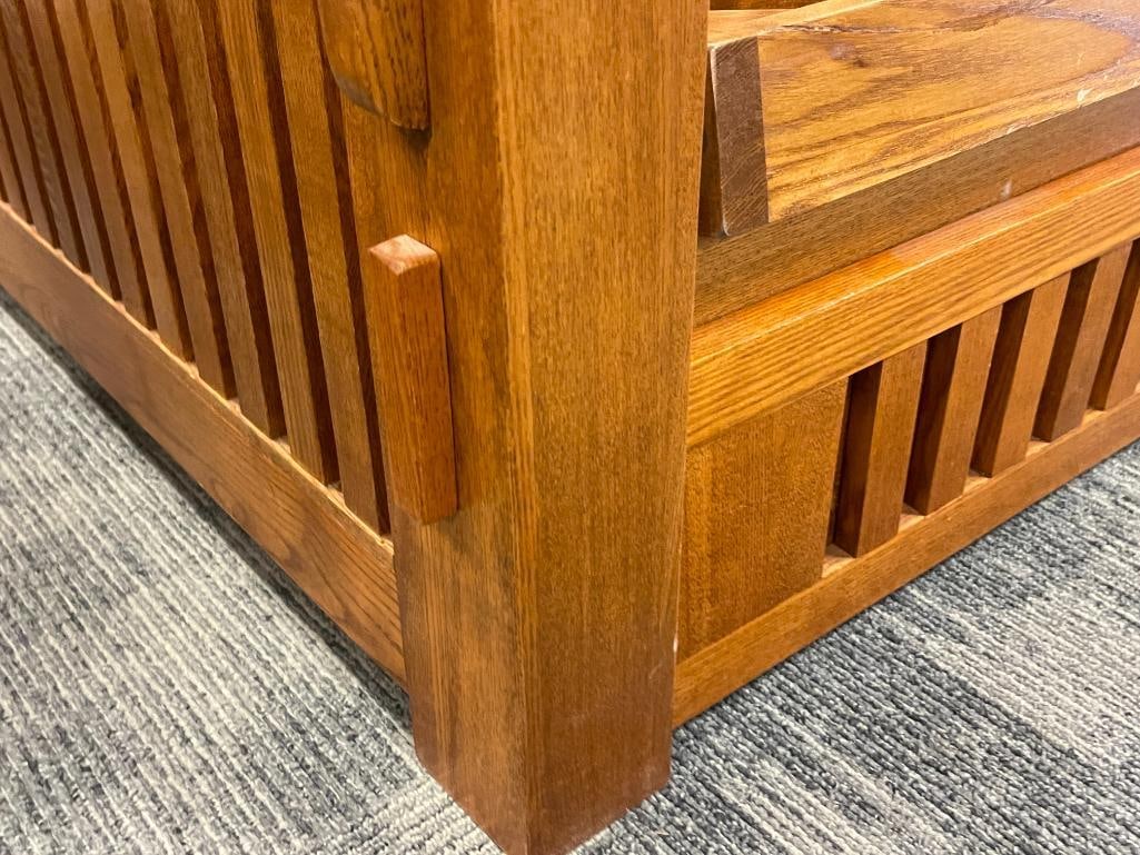 MISSION STYLE OAK FUTON FRAME WITH TWO MATCHING STORAGE DRAWERS - 5