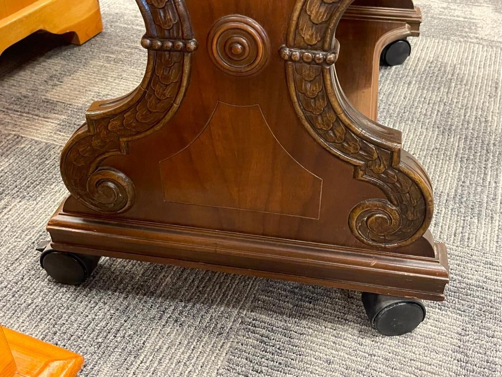 VINTAGE MAHOGANY LYRE SHAPED DROP LEAF ROLLING SERVING CART - 4