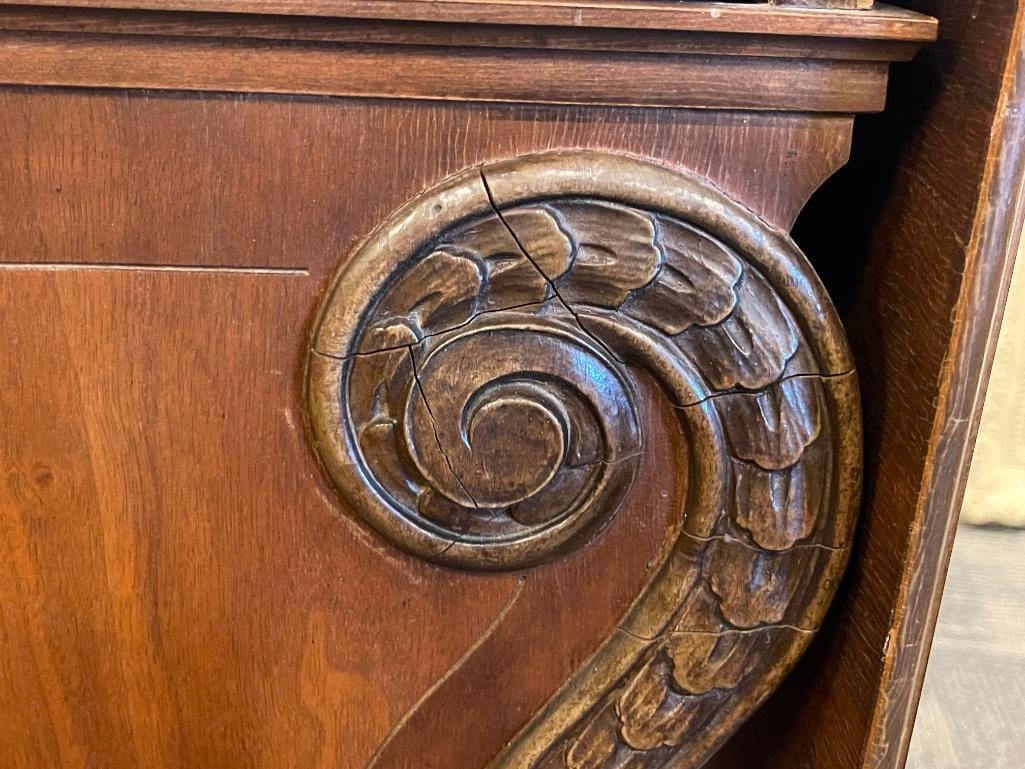 VINTAGE MAHOGANY LYRE SHAPED DROP LEAF ROLLING SERVING CART - 5