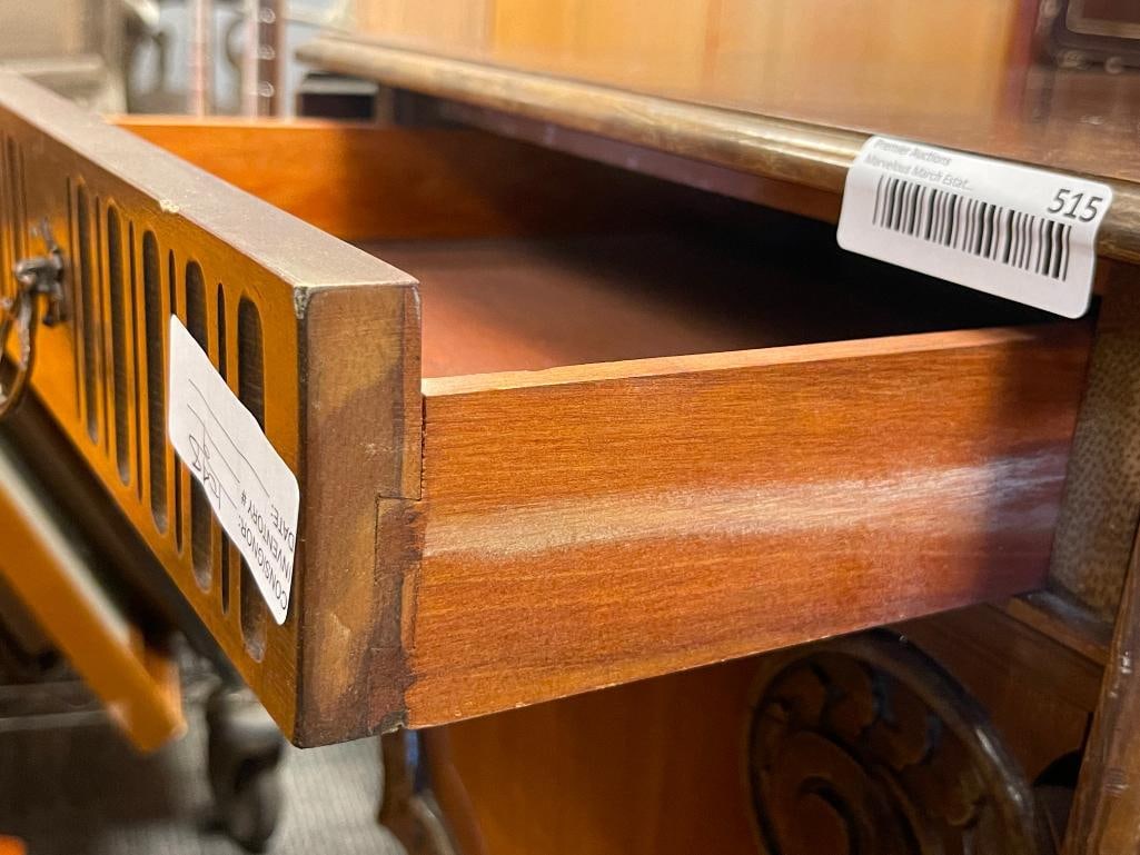 VINTAGE MAHOGANY LYRE SHAPED DROP LEAF ROLLING SERVING CART - 6