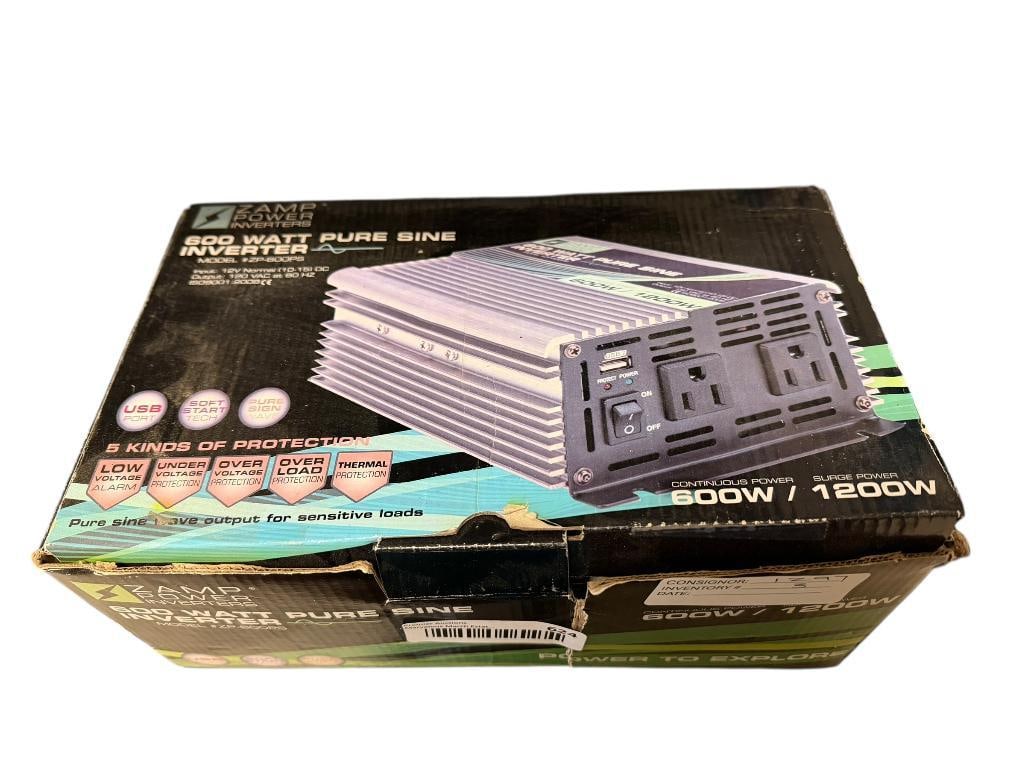ZAMP POWER INVERTERS 600 WATT PURE SINE INVERTER MODEL # ZP-600PS: IN ORIGINAL BOX 