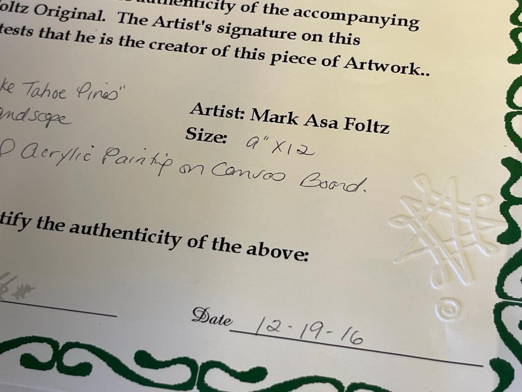 ORIGIAL ACRYLIC ON CANVAS LAKE TAHOE PAINTING BY LOCAL ARTIST MARK ASA FOLTZ TITLED LAKE TAHOE PI... - 9