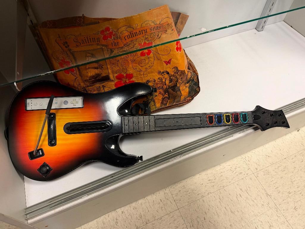 NINTENDO WII GAMING SYSTEM WITH GAMES AND GUITAR HERO GUITAR - 5