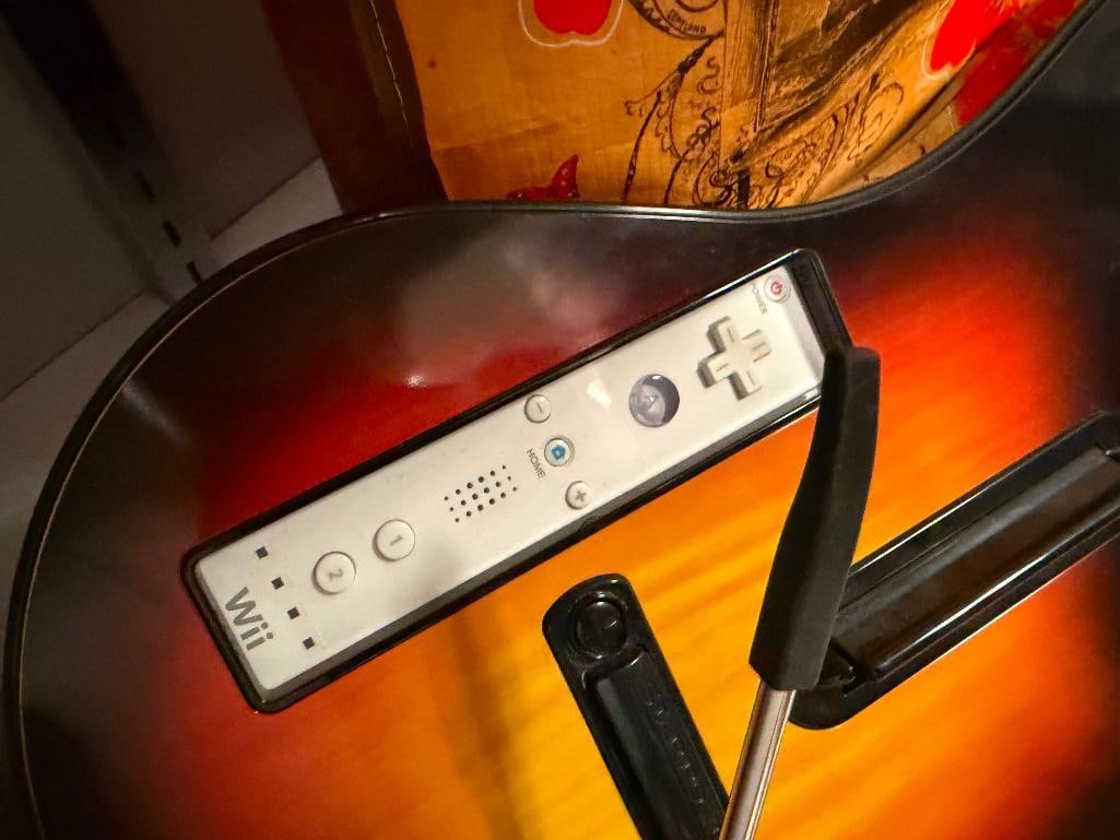 NINTENDO WII GAMING SYSTEM WITH GAMES AND GUITAR HERO GUITAR - 8