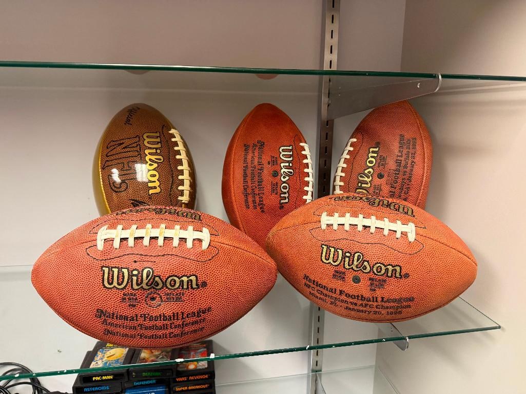 FOUR OFFICIAL NFL FOOTBALL. WILSON GAME BALL FOOTBALLS AND ONE WILSON THE DUKE METALLIC GOLD EDIT... - 2