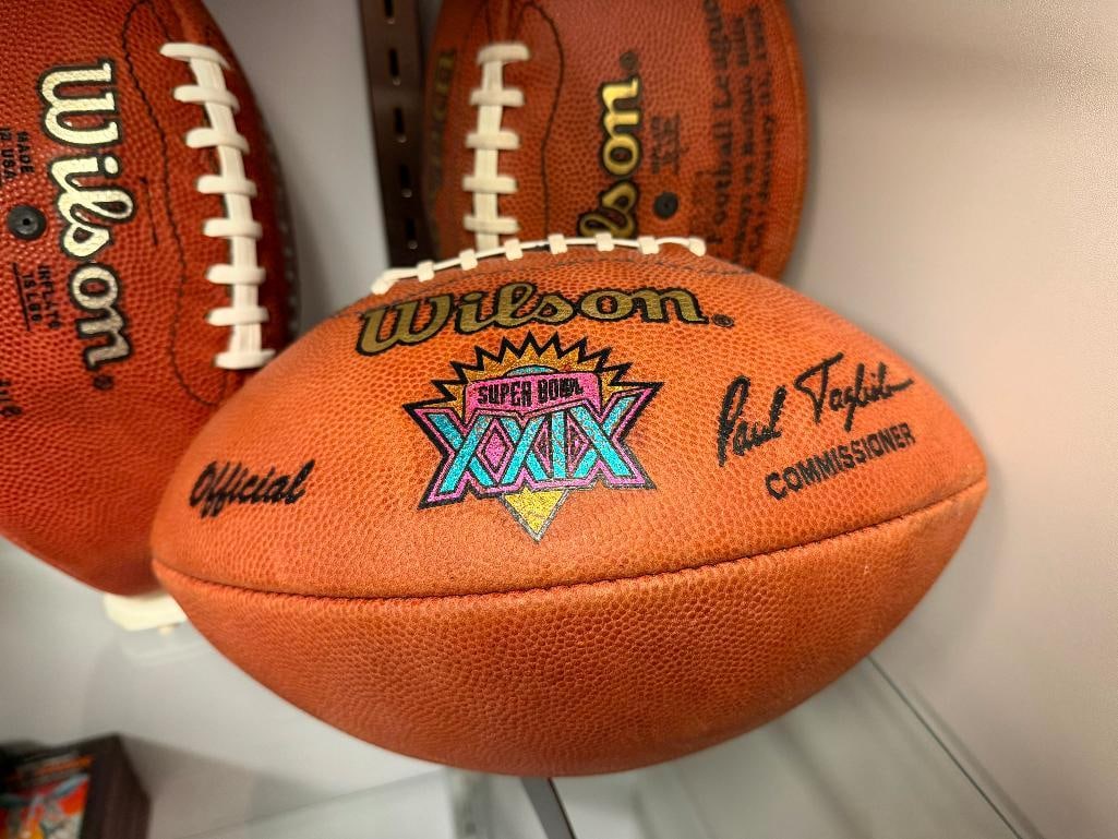 FOUR OFFICIAL NFL FOOTBALL. WILSON GAME BALL FOOTBALLS AND ONE WILSON THE DUKE METALLIC GOLD EDIT... - 5