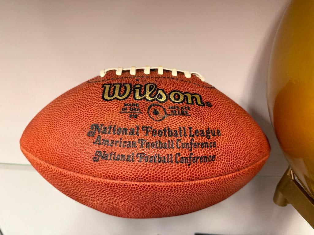 FOUR OFFICIAL NFL FOOTBALL. WILSON GAME BALL FOOTBALLS AND ONE WILSON THE DUKE METALLIC GOLD EDIT... - 9